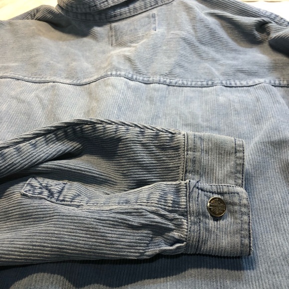 Harley Davidson Corduroy Button Shirt Long Sleeve Blue Biker Motorcycle Large - Picture 10 of 12